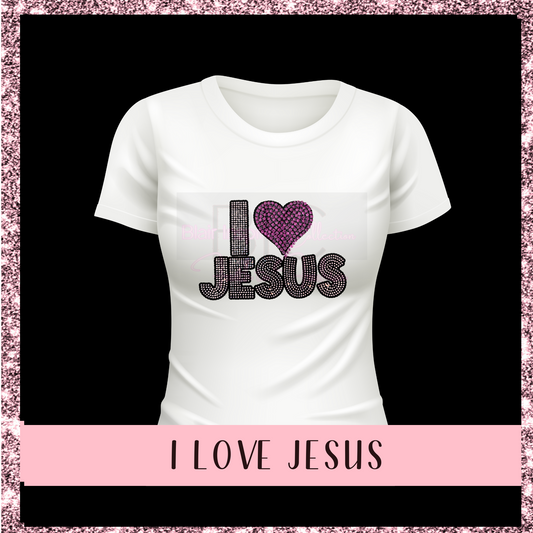 I Love Jesus Christian Rhinestone design T-shirt
