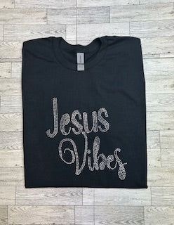 Jesus Vibes Christian Rhinestone design T-shirt