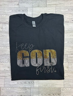 Keep God First Christian Rhinestone design T-shirt