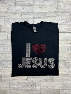 I Love Jesus Christian Rhinestone design T-shirt