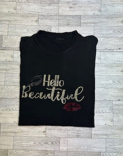 Hello Beautiful Christian Rhinestone design T-shirt