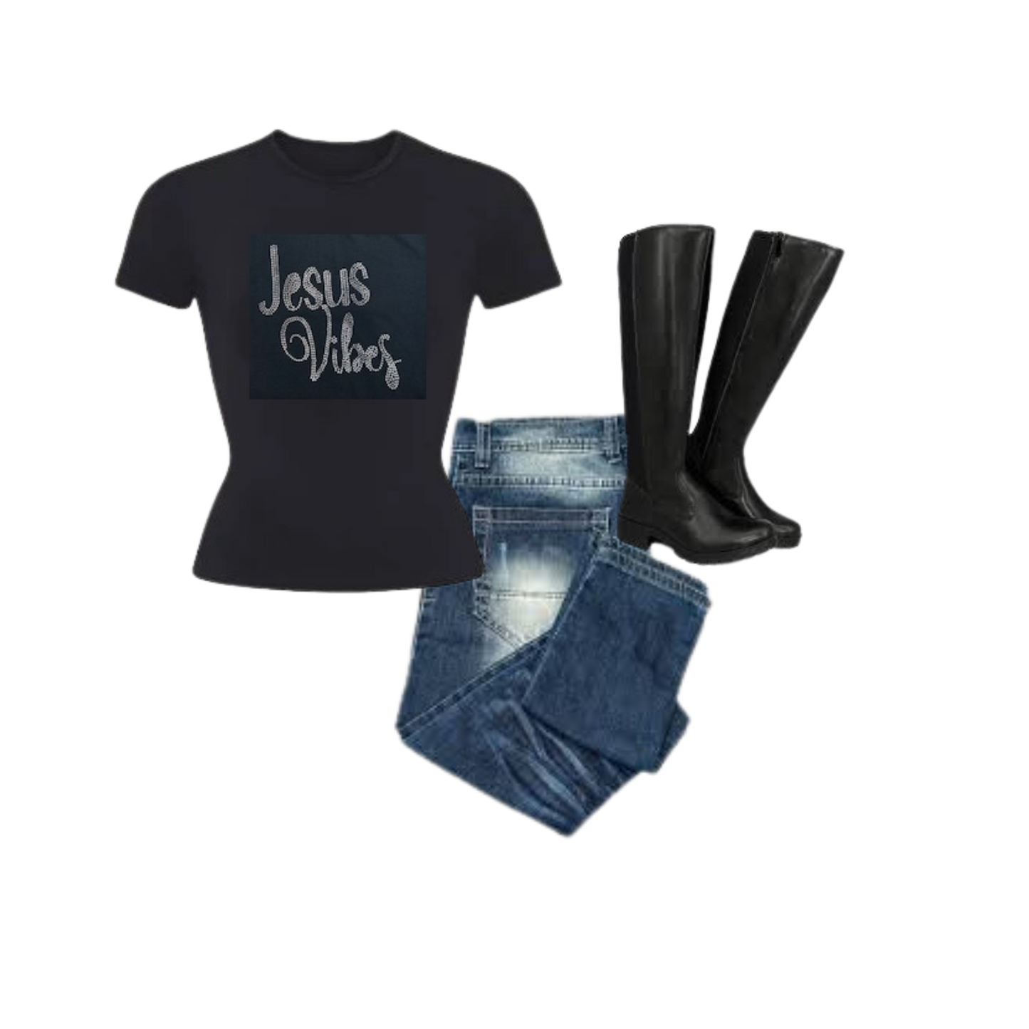 Jesus Vibes Christian Rhinestone design T-shirt