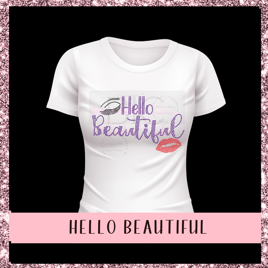 Hello Beautiful Christian Rhinestone design T-shirt